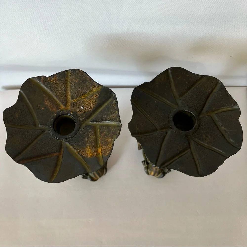 Frog Lilly Pad Metal Candlestick Holders Set of Two